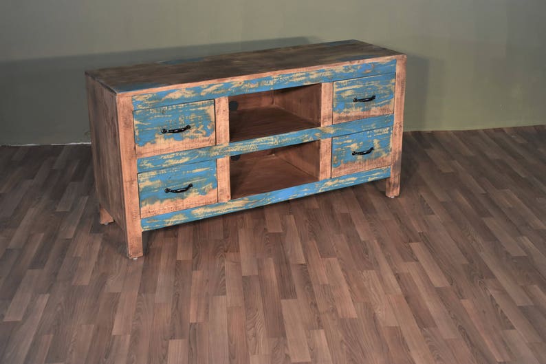 Rustic Farmhouse Style Solid Wood 55 Inch Tv Stand With Four Drawers Media Console Cabinet