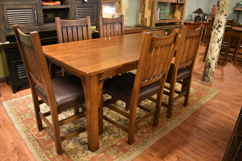 Mission Style Solid Oak 72 Dining Table And Set Of 6 Etsy