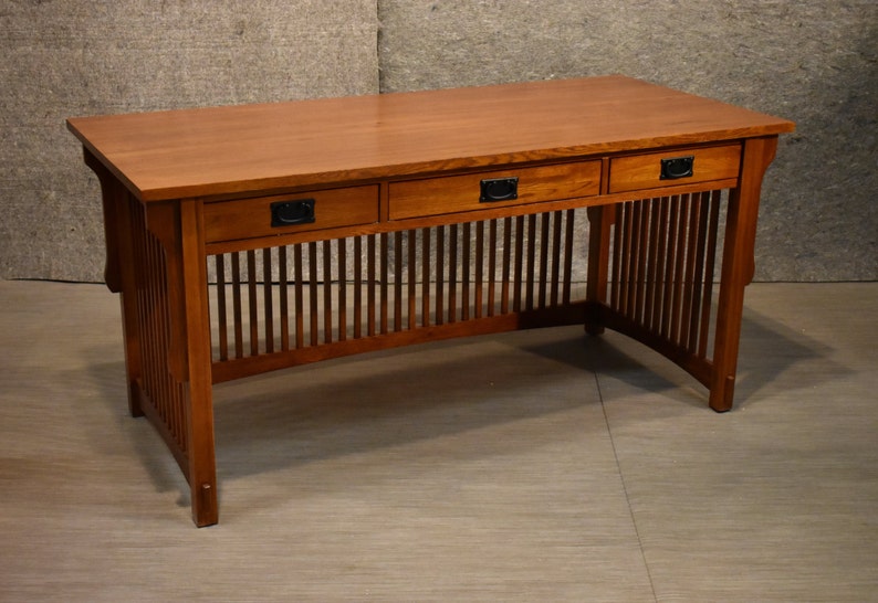 Mission Style Solid Oak Desk Library Table With Three Drawers