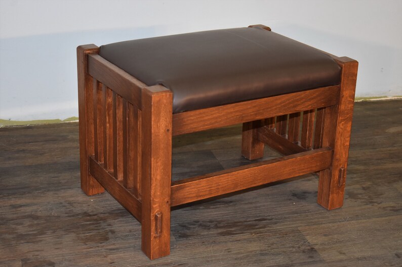 Mission Style Solid Oak Foot Stool Ottoman with Leather and Etsy