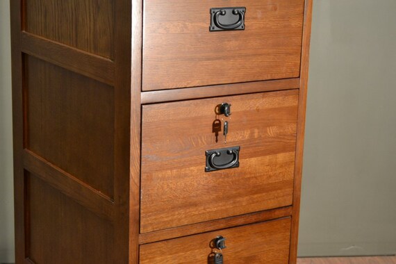 Mission Style Solid Oak 4 Drawer File Cabinet With Locking Etsy