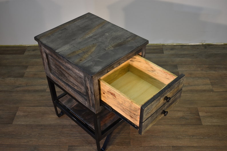 Rustic Industrial Style Solid Parota Wood 1drawer narrow Side Table