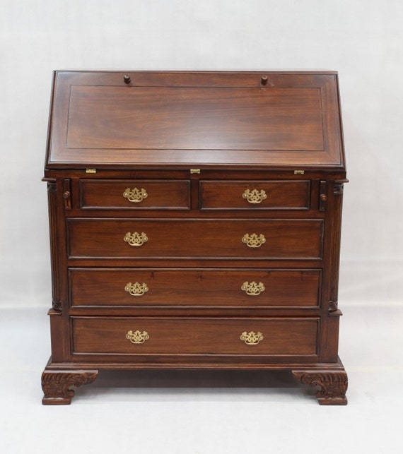 Solid Mahogany Wood Secretary Desk With Three Drawers Brown Solid Mahogany Wood Secretary Desk With