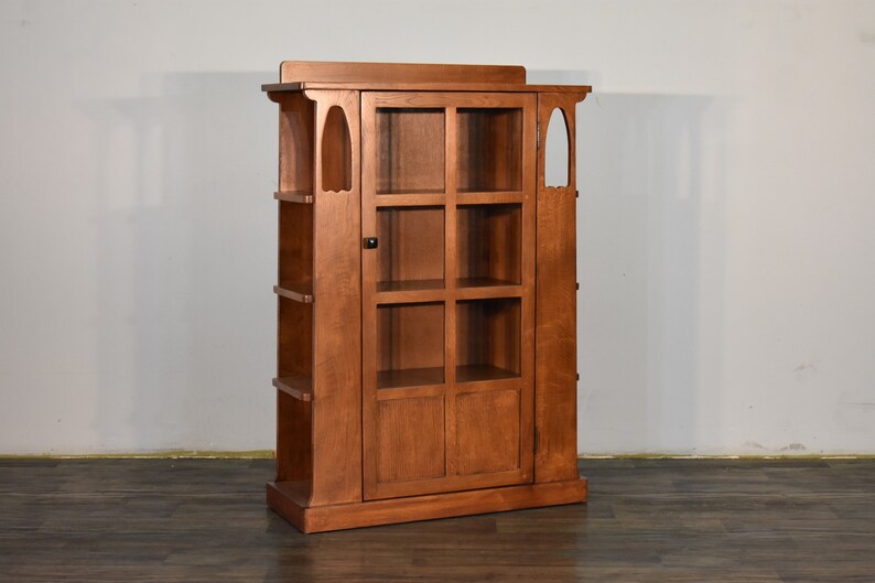 Arts And Crafts Mission Solid Oak Bookcase With Side Shelves Image 0