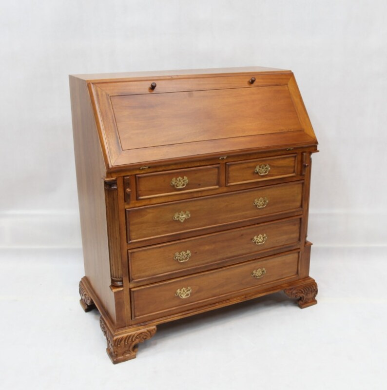Solid Mahogany Wood Secretary Desk With Three Drawers Light Brown Walnut