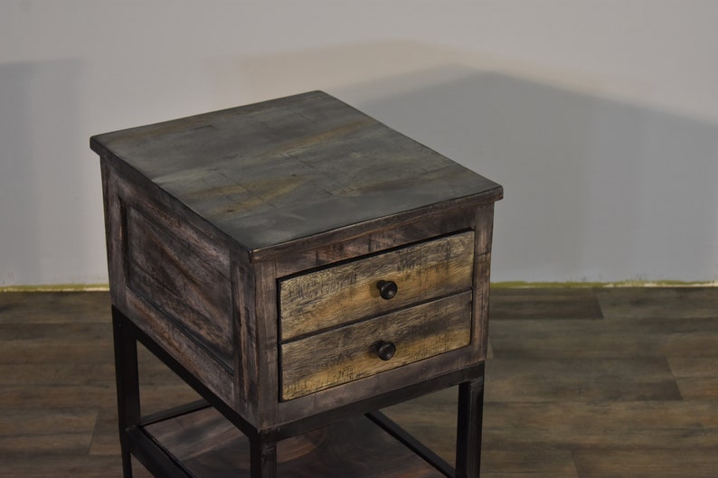Rustic Industrial Style Solid Parota Wood 1drawer narrow Side Table