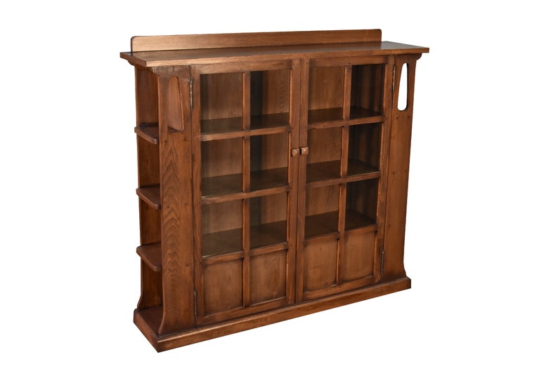Arts And Crafts Mission Solid Oak Double Door Bookcase With Image 0