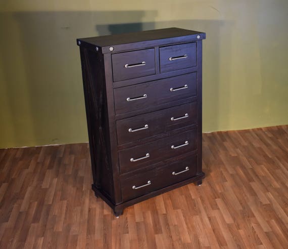 Solid Wood Black Highboy Dresser Chest Of Drawers Cabinet Etsy