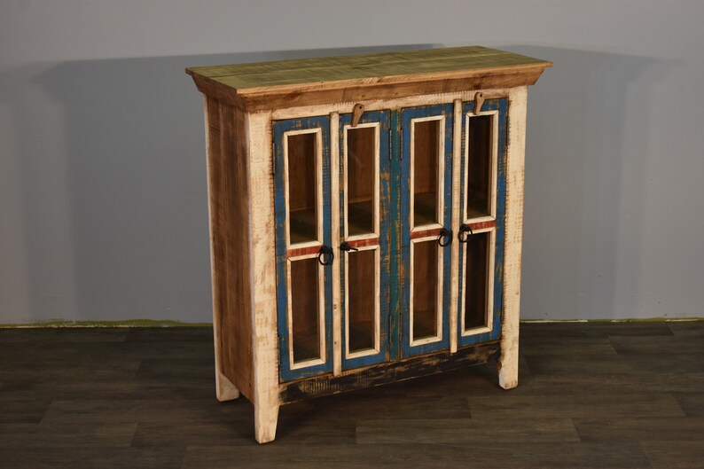 Rustic Farmhouse Style Solid Wood 4 Door Curio Cabinet Console