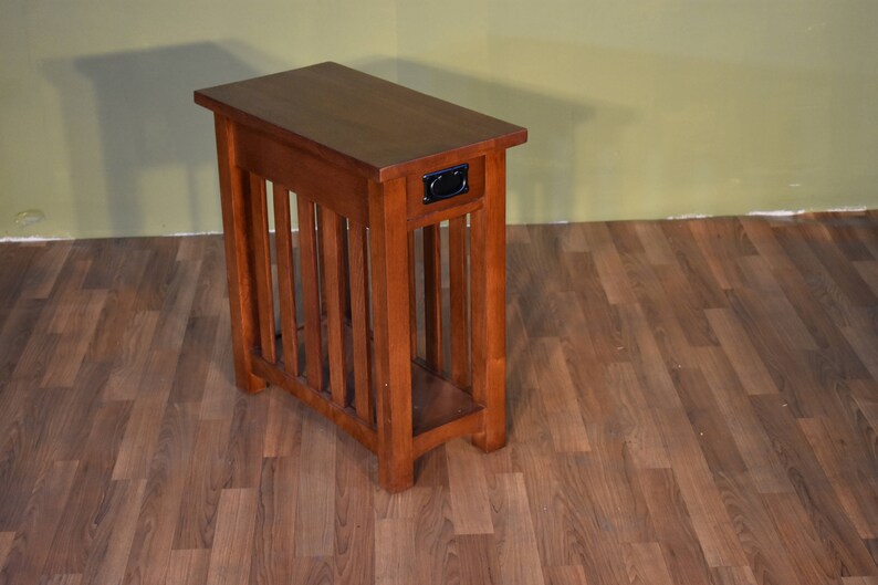 Mission Style Solid Oak Narrow Side Table With Slats Nightstand One Drawer