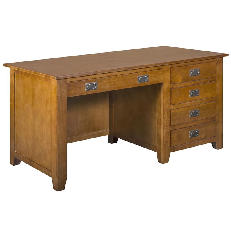 Mission 5 Drawer Quarter Sawn Oak Desk Library Table Etsy