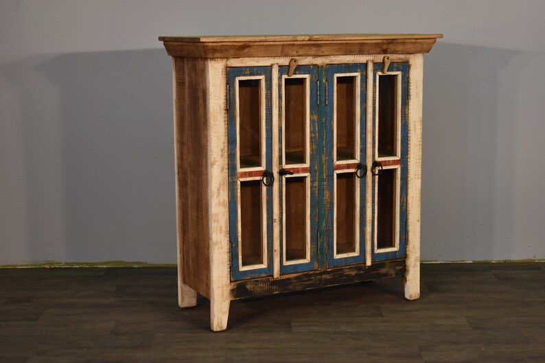 Rustic Farmhouse Style Solid Wood 4 Door Curio Cabinet Console