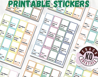 PRINTABLE *ONLY* Outlined Full Box Designs with Positive Quotes | Vertical Weekly Planner Stickers