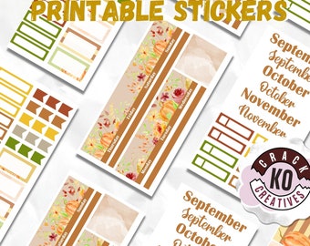 PRINTABLE *ONLY* Fall Monthly Kit | Autumn September October November Festive Floral | Planner Stickers