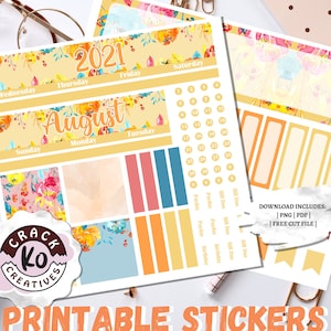 IMPRIMIBLE *SOLO* Kit Mensual de Agosto / Flores de Verano / Pegatinas del Planificador