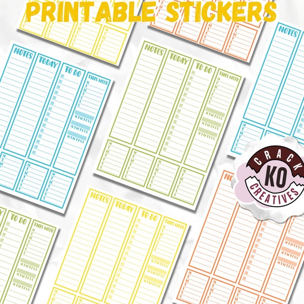 PRINTABLE *ONLY* Notes Long Sidebar | To Do List, Menu, Schedule, Habit Tracker | Vertical Weekly Monthly Planner Stickers