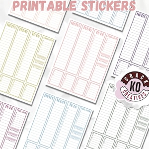 Pegatinas imprimibles para agenda con barra lateral larga: lista de tareas, menú y horario (PDF)