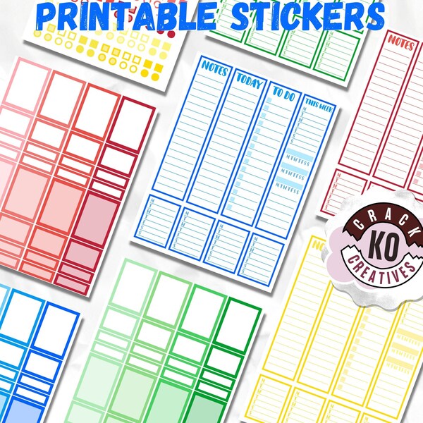 PRINTABLE *ONLY* Planner Sticker Set | Full Box, Half Box, Quarter Box Label Kit | Sidebar Notes | Dot Circle Square | Planner Stickers