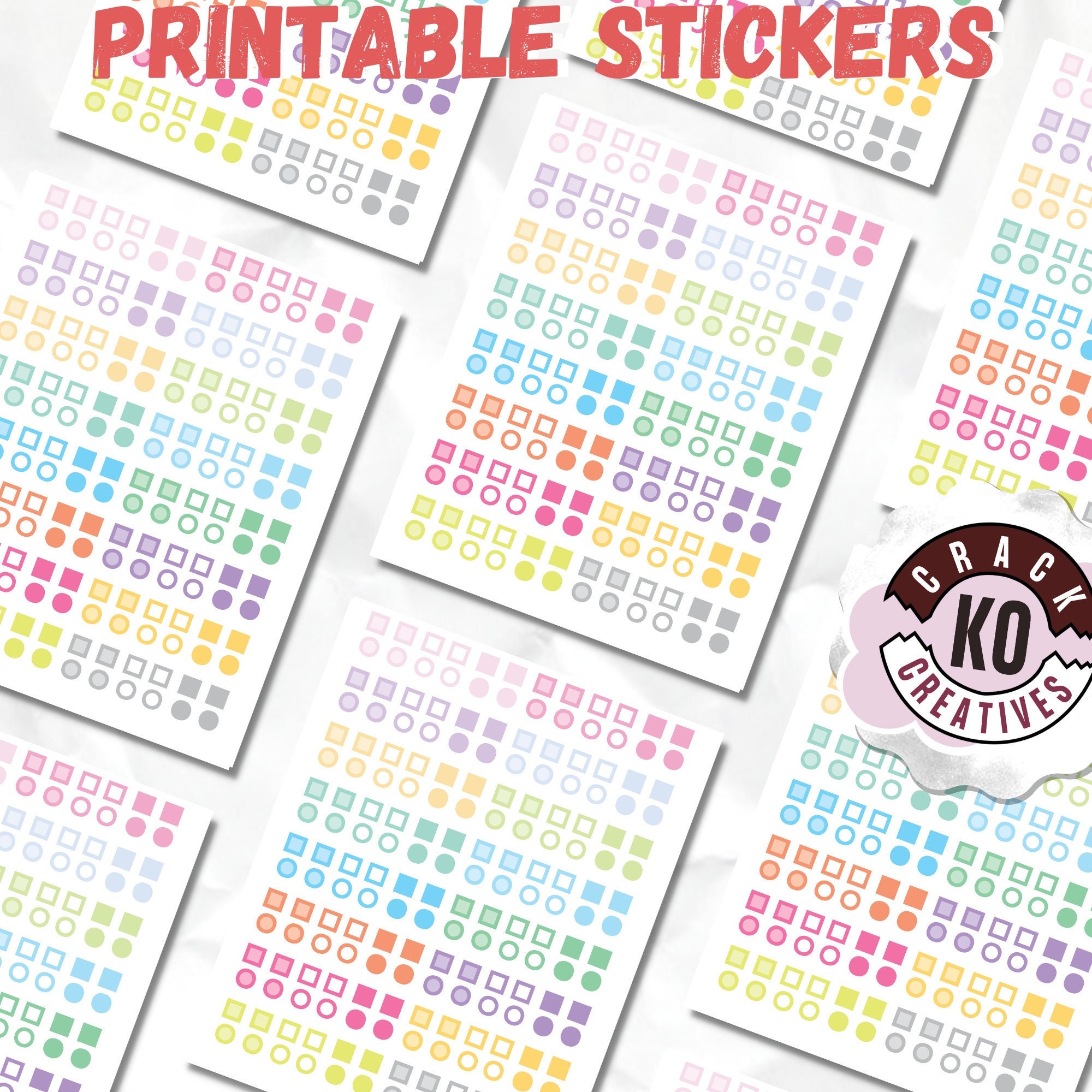 PRINTABLE *ONLY* Mini Square Circle Dots | Planner Stickers - Etsy