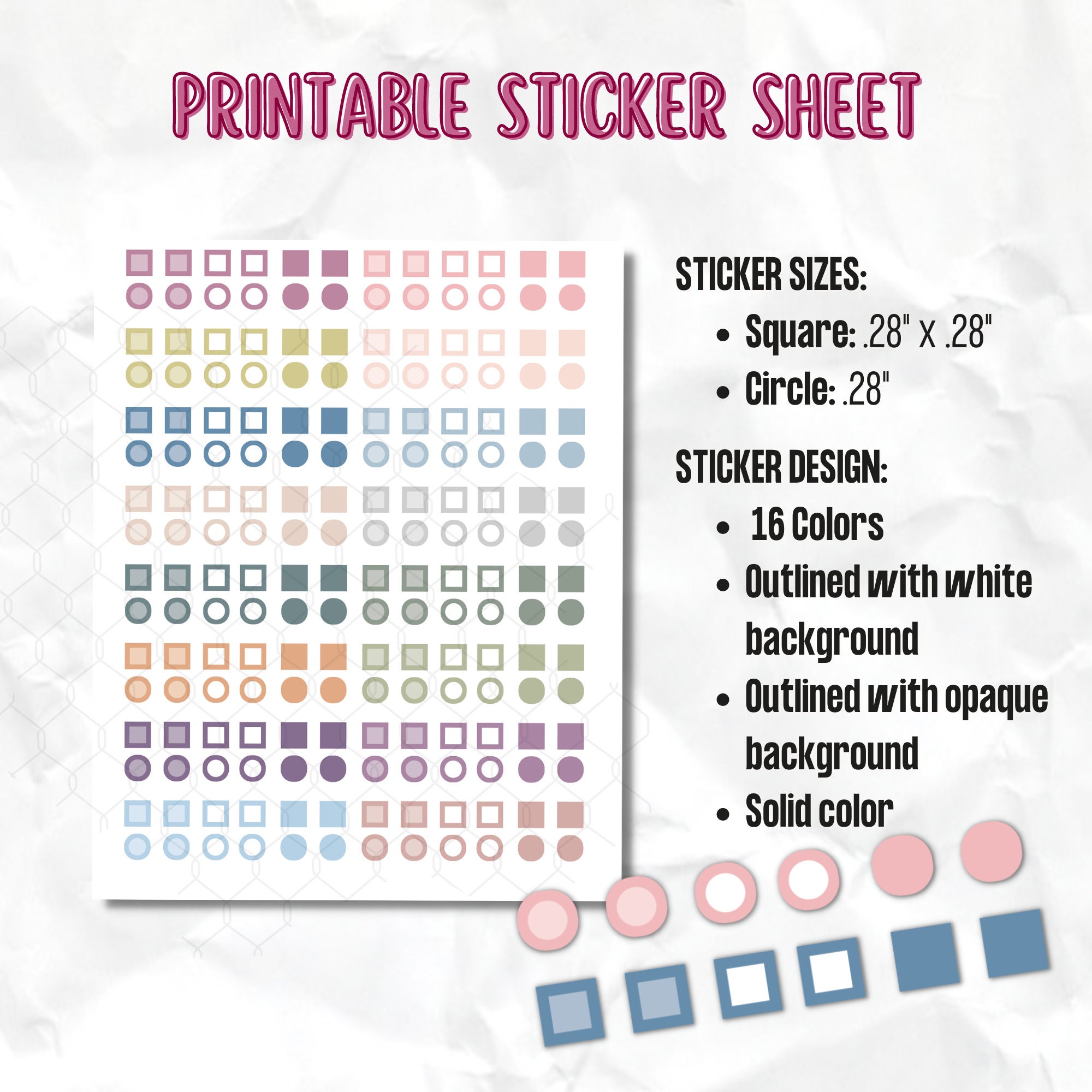 PRINTABLE *ONLY* Mini Square Circle Dots | Planner Stickers - Etsy