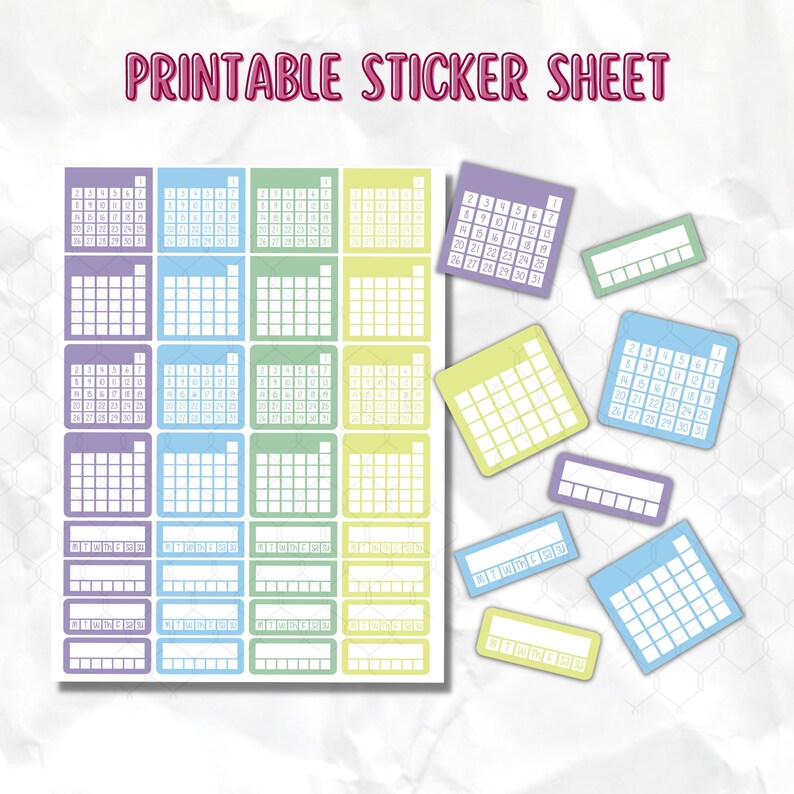 PRINTABLE ONLY Planner Sticker Set Habit Trackers Monthly, Weekly Blank, Numbered Functional ...