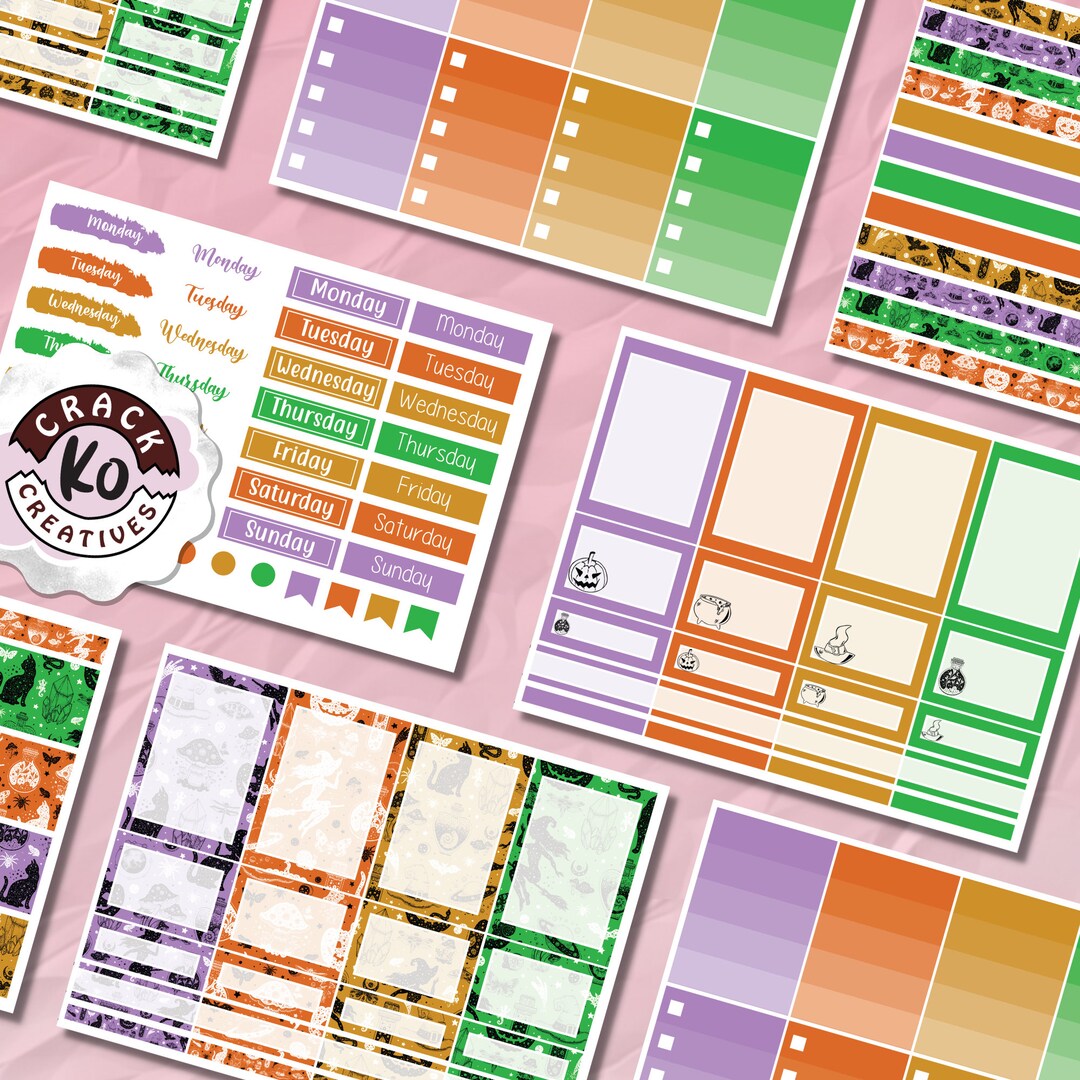 Halloween October Fall Weekly Set | Vertical Planner Stickers - Etsy