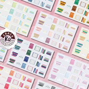 May include: A set of colorful book and glasses stickers. The stickers feature different colored books, stacks of books, and glasses. The stickers are perfect for adding a touch of whimsy to your planner, journal, or laptop.