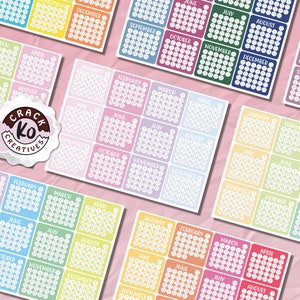 May include: A set of 12 colorful printable calendar pages with a circle design. Each page features a different month of the year. The calendar pages are perfect for planning and organizing.