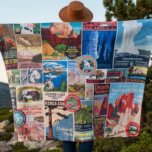 National Parks Sherpa Blanket, Camping Plush Blanket, Gift for Nature Lover or Traveler