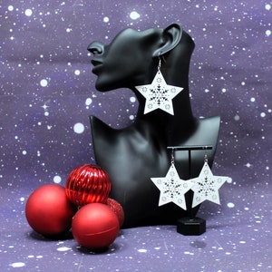 Snowflake Earrings | Large Winter Dangles | Festive Holiday Accessories | Sparkly Xmas Style | Novelty Seasonal Jewellery