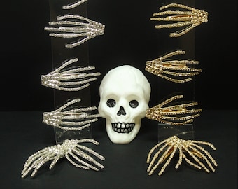 Skeleton hands Halloween hair clips rhinestone studded gold​​ Red Nail New x2 Amazon.com : Halloween Skeleton Hands Hair Clips for Women  main image 4