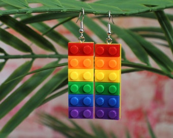 Rainbow Block Earrings | Colourful Pride Dangles | Festival Fashion Accessory | Quirky LGBTQ Style | Bright Statement Jewellery