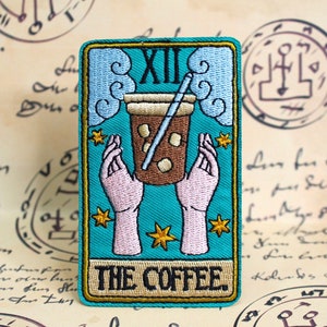 Coffee Tarot Card Patch, Embroidered Iron-On Patch, Tarot Card Accessory, Fortune Teller Patch, Coffee Lover Gift,