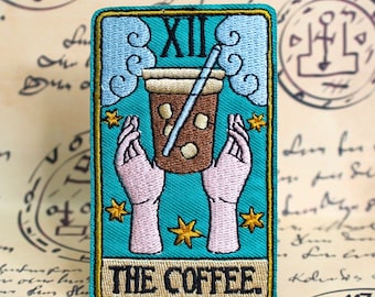 Coffee Tarot Card Patch, Embroidered Iron-On Patch, Tarot Card Accessory, Fortune Teller Patch, Coffee Lover Gift,