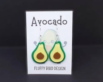 Avocado Earrings, Kawaii Food Dangles, Modern Minimalist Fashion