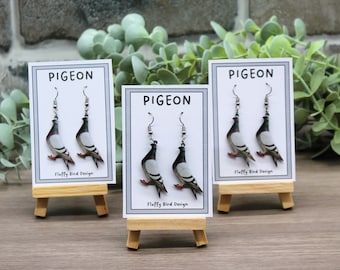Pigeon Earrings | Quirky Bird Dangle Jewellery | Fun Urban Animal Gift | Unique City Pigeon Accessories