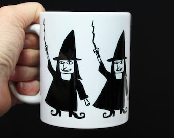 Halloween Mug, Witch Mug, Grim Reaper Mug, Black Cat Mug, Gothic Ceramic Coffee Cup, Spooky Gift