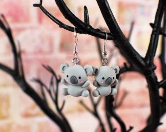 Koala Earrings | Kawaii Koala Dangles | Cute Grey Koala Gift | Animal Jewellery