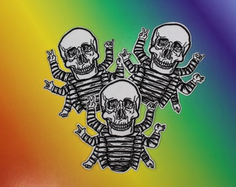 Punk Skeleton Iron On Patch: Goth Horror Clothing Applique