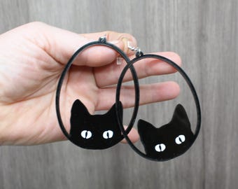 Black Cat Earrings, Kitten Dangles, Gothic Jewellery, Spooky Acrylic Accessories