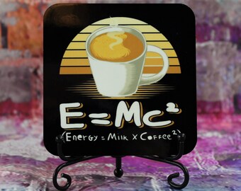 E=MC2 Coffee Mat Perfect for Coffee Lovers, Coffee Drinks Coaster Set of 4,  Equation Coffee Mat, Housewarming Gift, Physics Drinks Tile