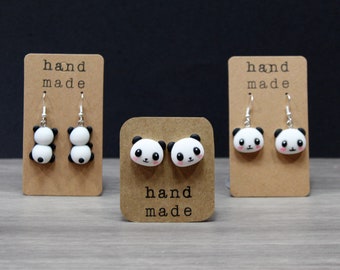 Panda Earrings, Animal Lover Gift, Bear Dangles, Resin Studs