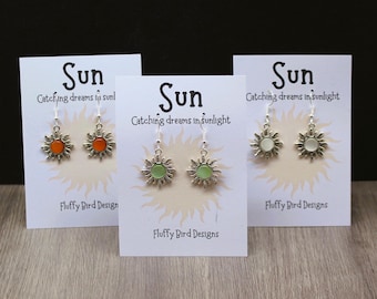 Sun Dangle Earrings, Antique Silver Celestial Jewellery