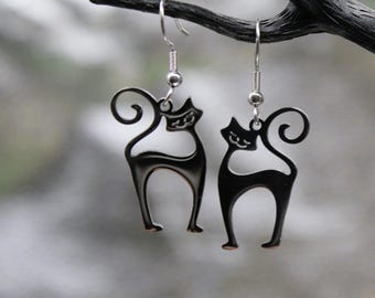 Silver Cat Earrings, Minimalist Dangles for Everyday Wear