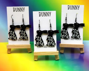 Black Bunny Earrings | Gothic Rabbit Jewellery | Witchy Woodland Accessories