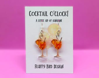 Orange Spritz Cocktail Earrings,  Fruit Jewellery,  Lightweight Acrylic Alcohol Fashion Accessories