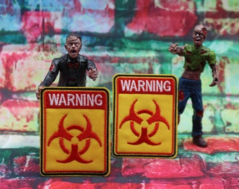 Warning Biohazard Embroidered Patch: Iron-On Goth Applique