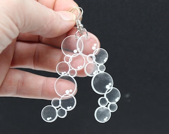 Bubble Earrings, Large Clear Acrylic Drop Dangles