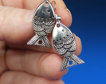 Fish Earrings Antique Silver, Ocean Inspired Animal Jewellery