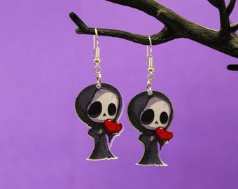 Grim Reaper Earrings, Skull Dangles,  Halloween Accessories, Spooky Fashion Jewellery